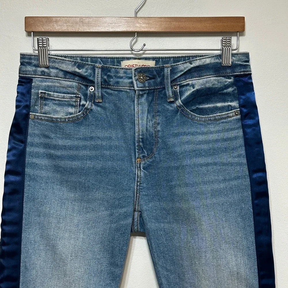 Driftwood Candace Jeans Womens 26 Blue Satin Side‎ Stripe Cropped Denim Festival